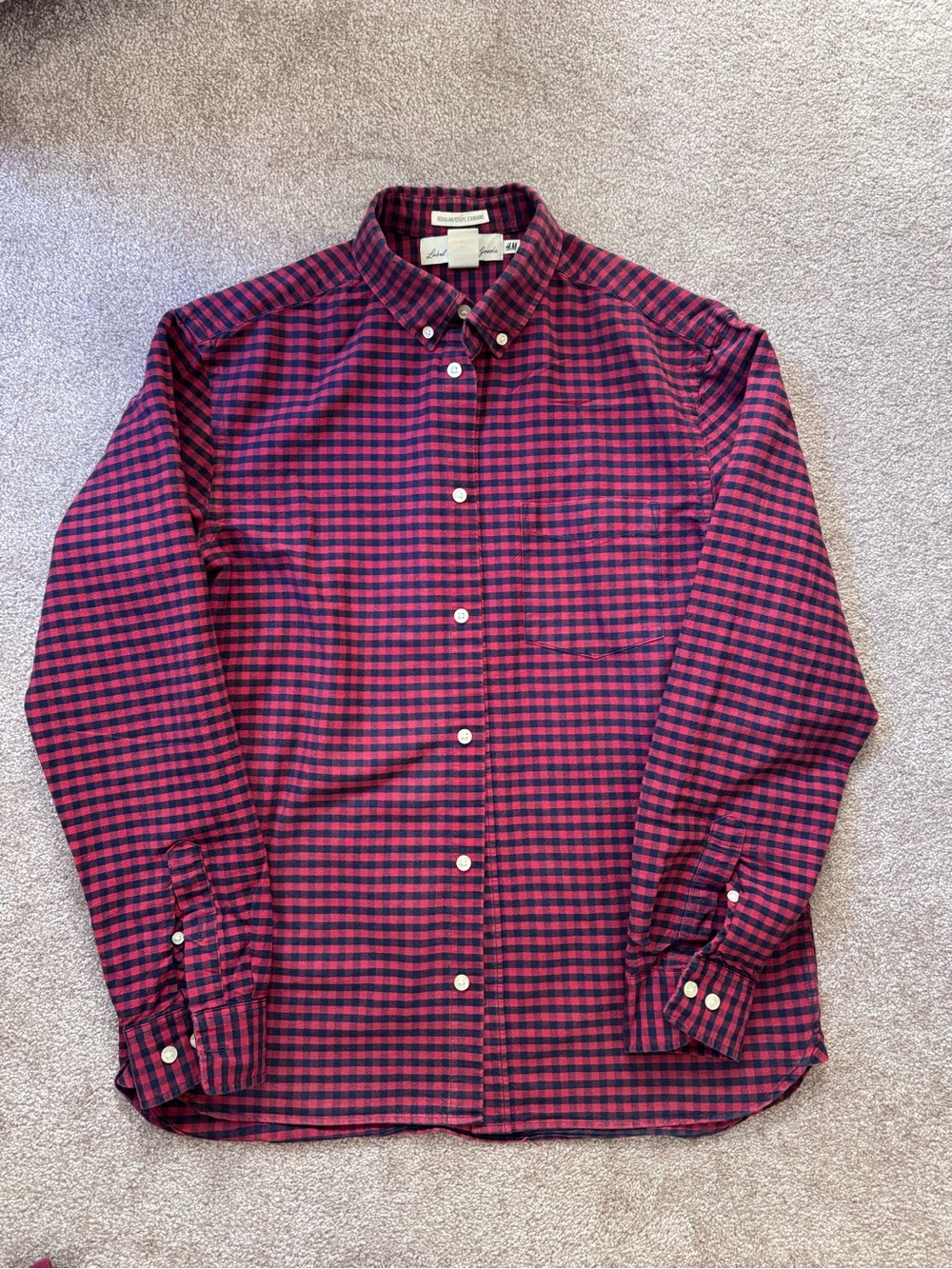 H&M Red and Navy Check Button-Down Shirt